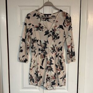 one clothing Floral Print Wrap Romper in Cream and Black